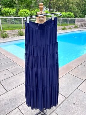 Etcetera Navy Blue Flowy Maxi Skirt Size 4